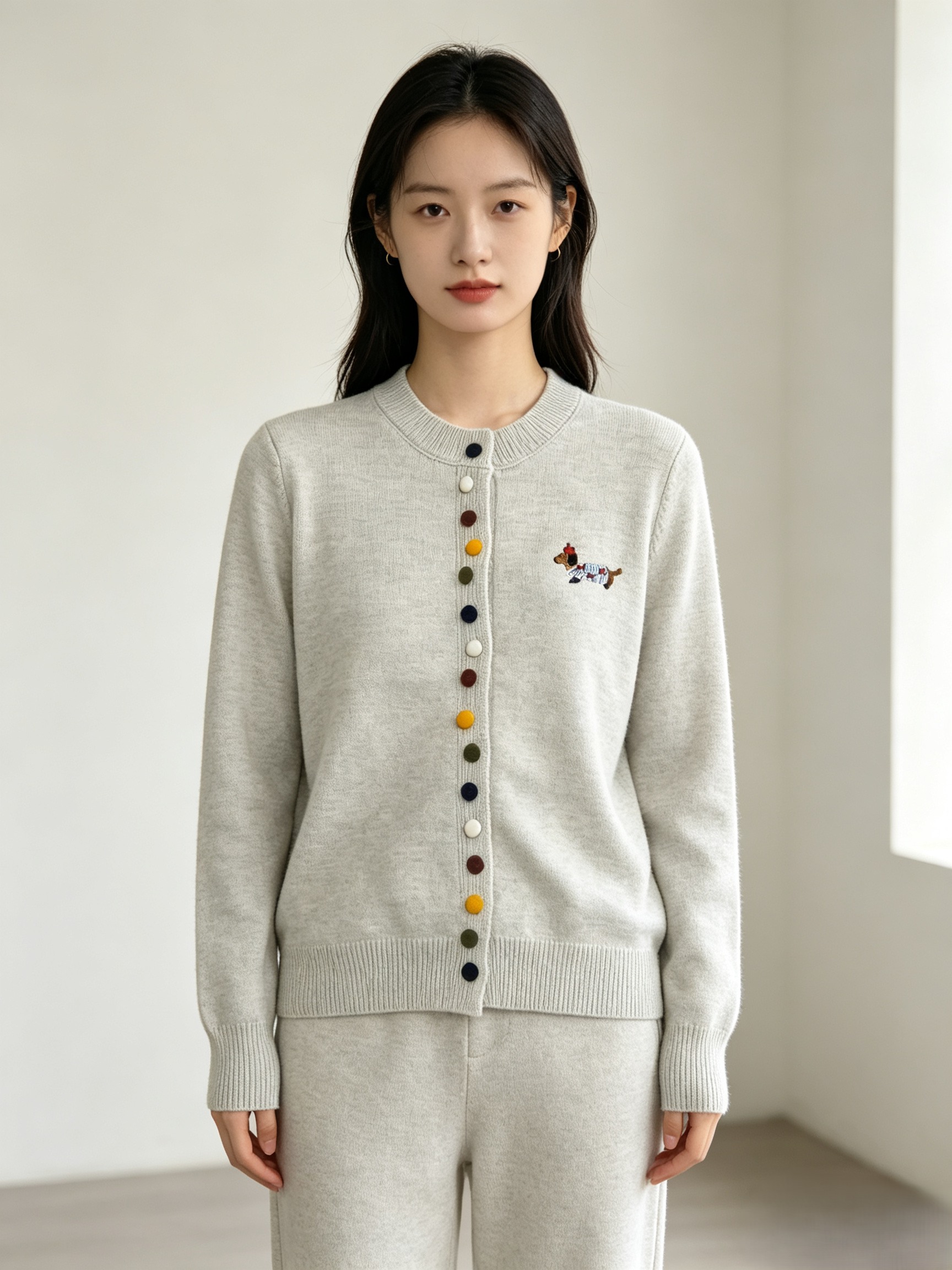 小狗彩扣开衫